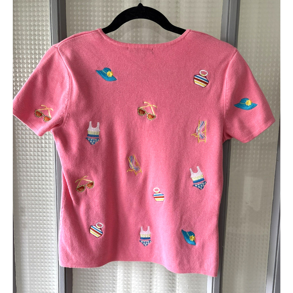 VTG 100% Cotton Eagle's Eye Summer Sweater Whimsical Y2K Beach Barbie | M - Picture 4 of 7
